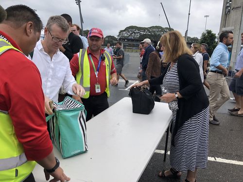 Security check bags at the SCG this morning. (Picture: Jayne Azzopardi)