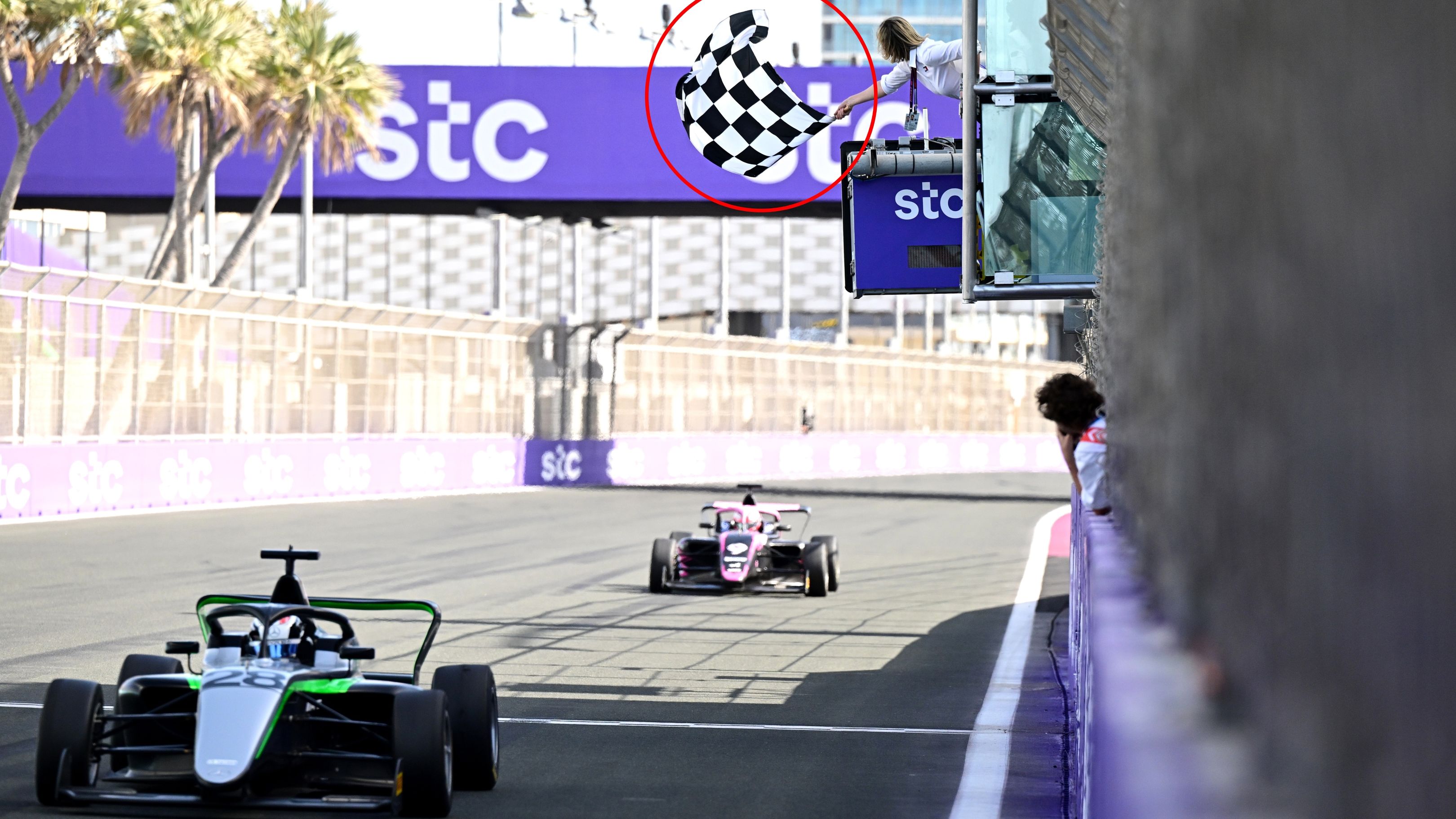 Doriane Pin takes the chequered flag in Jeddah.