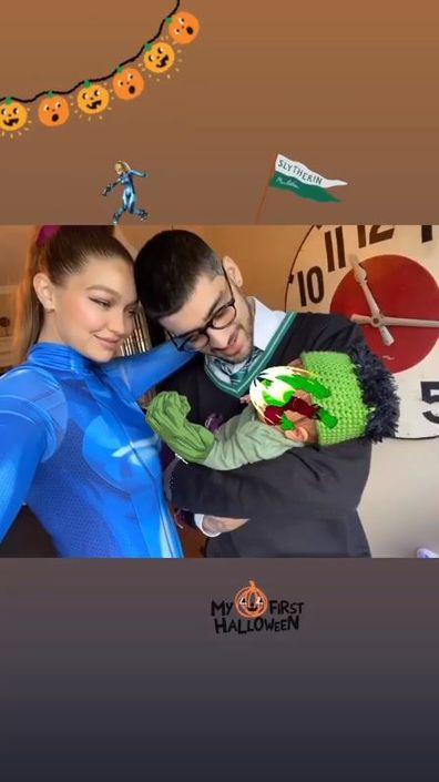 Gigi Hadid, first photo, newborn daughter, Instagram, Halloween 2020, boyfriend Zayn Malik, family photo