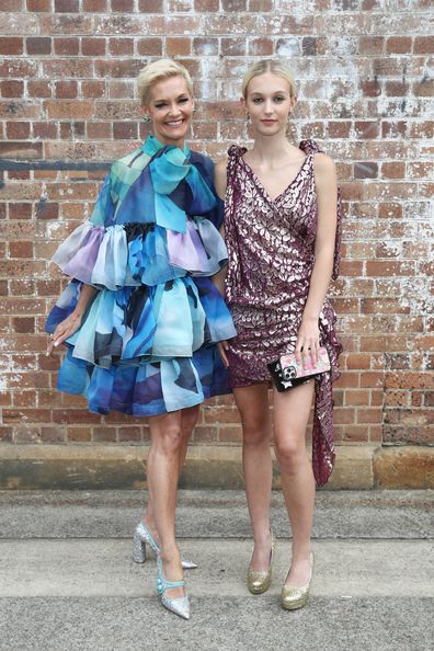 Jessica Rowe and Allegra Overton pose at the Romance Was Born 'Stronger Together' Winter '23 Collection Launch from within Yore's installation WORD MADE FLESH at Carriageworks on February 21, 2023 in Sydney, Australia. 
