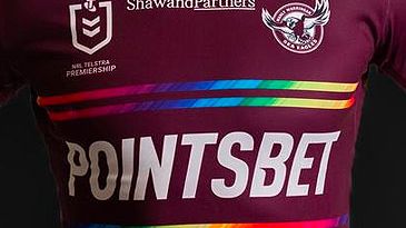 Manly Warringah Sea Eagles player in pride jersey (supplied)