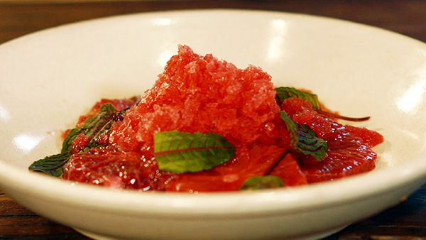 Matt Moran's blood orange granita with red vein sorrel