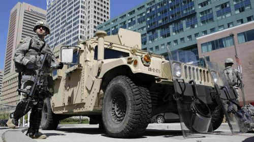 The Maryland National Guard on the streets of Baltimore. (AAP)