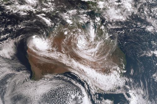 As Tropical Cyclones Trevor and Veronica move, moisture brought on by them will cause widespread thunderstorms and rainfall in central and eastern parts of Australia. (AAP Image/Bureau of Meteorology) 