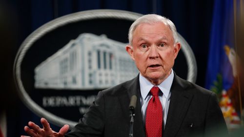 Attorney General Jeff Sessions speaks during a news conference at the Justice Department in Washington in December 2017. (AAP)