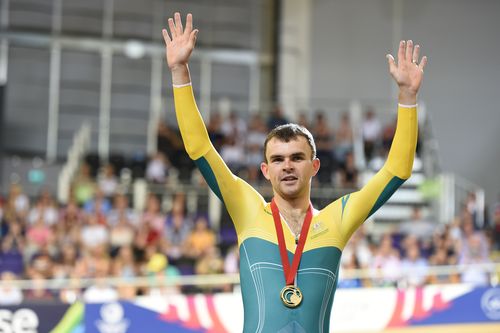 Jack Bobridge after receiving his gold medal for winning the men's 4000m at the Commonwealth Games in 2014.