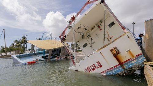  Beached boats at the Watson Island marina after Hurricane Irma struck in Miami. (AAP)