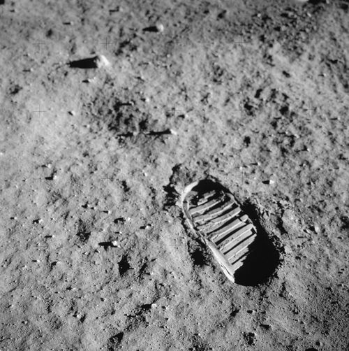 An astronaut's boot left an impression on the moon during the Apollo 11 mission.