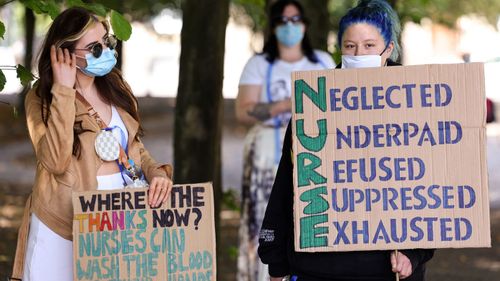 Nurses and other frontline NHS workers stage a protest Glasgow Green after being left out of a public sector pay rise on August 08, 2020 in Glasgow, United Kingdom