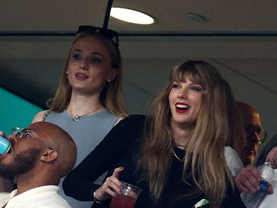 Sophie Turner, Taylor Swift and Ryan Reynolds at the game between the Kansas City Chiefs and the New York Jets at MetLife Stadium on October 01, 2023 in East Rutherford, New Jersey