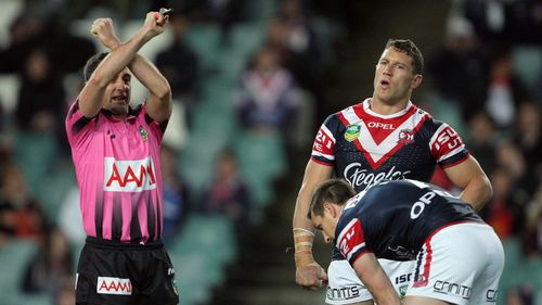 Luke O'Donnell is sent off the field during an NRL game when he was playing for the Sydney Roosters.