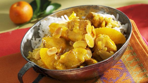 Chicken and orange curry with basmati rice