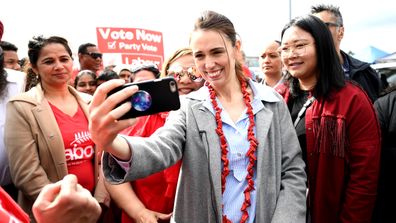 Prime Minister And Labour Leader Jacinda Ardern meets supporters at Otara Market on October 10, 2020 in Auckland, New Zealand.