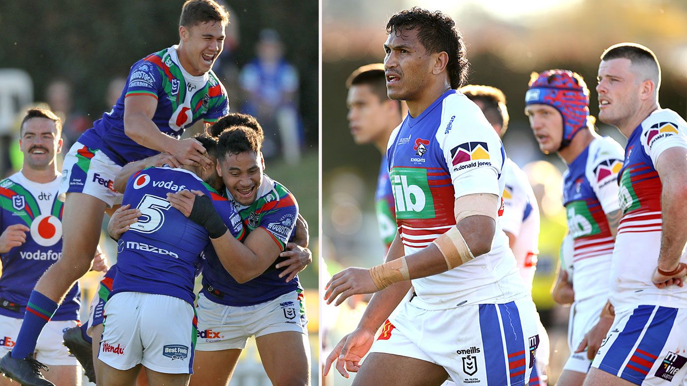 George Jennings of the Warriors celebrates after scoring a try