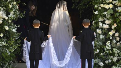 Meghan Markle arrives for her wedding ceremony at St. George's Chapel in Windsor Castle in Windsor, near London, England