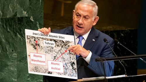 Israeli PM Benjamin Netanyahu tells the UN General Assembly about what he described as Iran's 'secret atomic warehouse'.