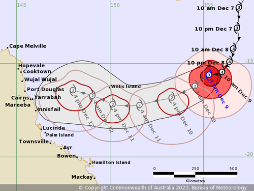 Tropical Cyclone Jasper forecast @  4:49pm AEST Saturday 9 December 2023