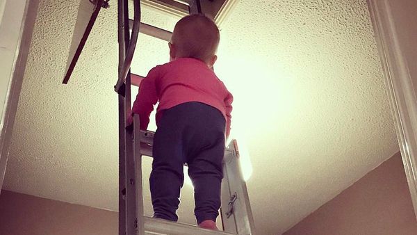 Living on the edge: Baby Hannah's Dad Photoshops her into precarious portraits. Image: Stephen Crowley/Reddit