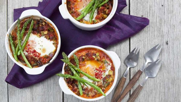 Spanish eggs and asparagus