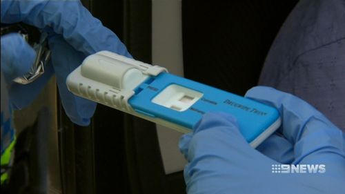 Victoria's standard road-side swab test can detect cannabis, methamphetamines, amphetamines and ecstasy. (9NEWS) 