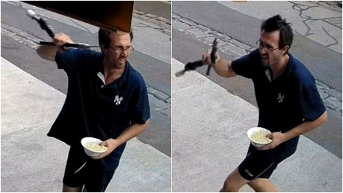 The thief refused to let his noodle snack go to waste during the bike thief. (Victoria Police)