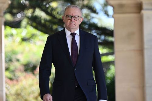 SYDNEY, AUSTRALIA - NOVEMBER 12: Australian Prime Minister Anthony Albanese arrives for the welcome ceremony of the Indonesian President Prabowo Subianto at Admiralty House on November 12, 2025 in Sydney, Australia. President Subianto is visiting Australia for the first time since taking office in 2024. (Photo by Bianca De Marchi-Pool/Getty Images)
