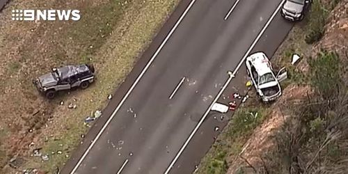 Debris strewn across the road after the crash. (9NEWS)
