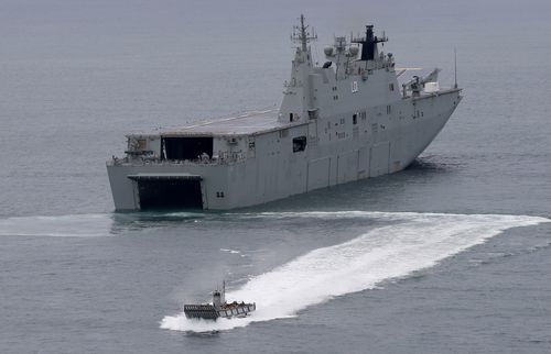 The old dame on manoeuvres recently in the Philippines ahead of its decomissioning next month. Picture: AAP