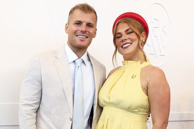 MELBOURNE, AUSTRALIA - NOVEMBER 04: Jackson Warne and Brooke Warne pose for a photo during 2025 Melbourne Cup Day at Flemington Racecourse on November 04, 2025 in Melbourne, Australia. (Photo by Sam Tabone/Getty Images)