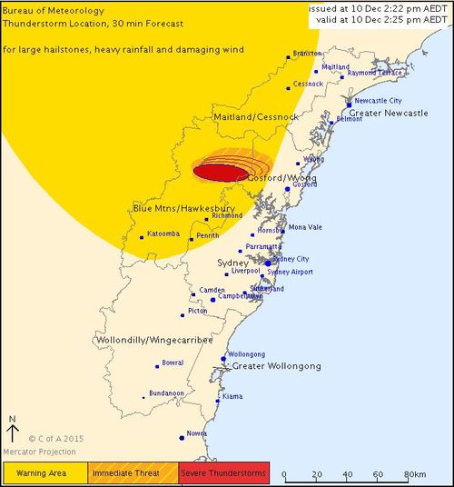 Severe thunderstorm warning issued for Blue Mountains, Hawkesbury, Gosford and Wyong areas