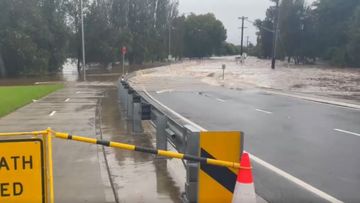 The main road leading to the Camden City Centre in Sydney has been submerged in floodwaters. 