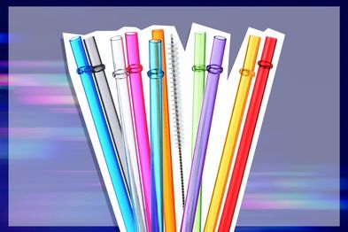 9PR: 10.5-Inch Rainbow Colored Reusable Plastic Straws