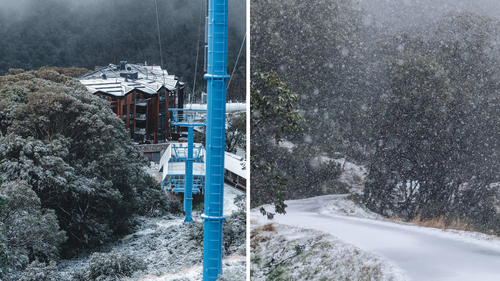 Snow falls on Falls Creek in Victoria.