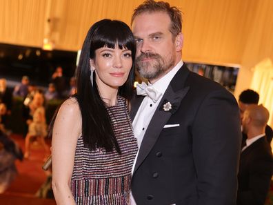 NEW YORK, NEW YORK - MAY 02: (Exclusive Coverage) (L-R) Lily Allen and David Harbour depart The 2022 Met Gala Celebrating "In America: An Anthology of Fashion" at The Metropolitan Museum of Art on May 02, 2022 in New York City. (Photo by Matt Winkelmeyer/MG22/Getty Images for The Met Museum/Vogue )