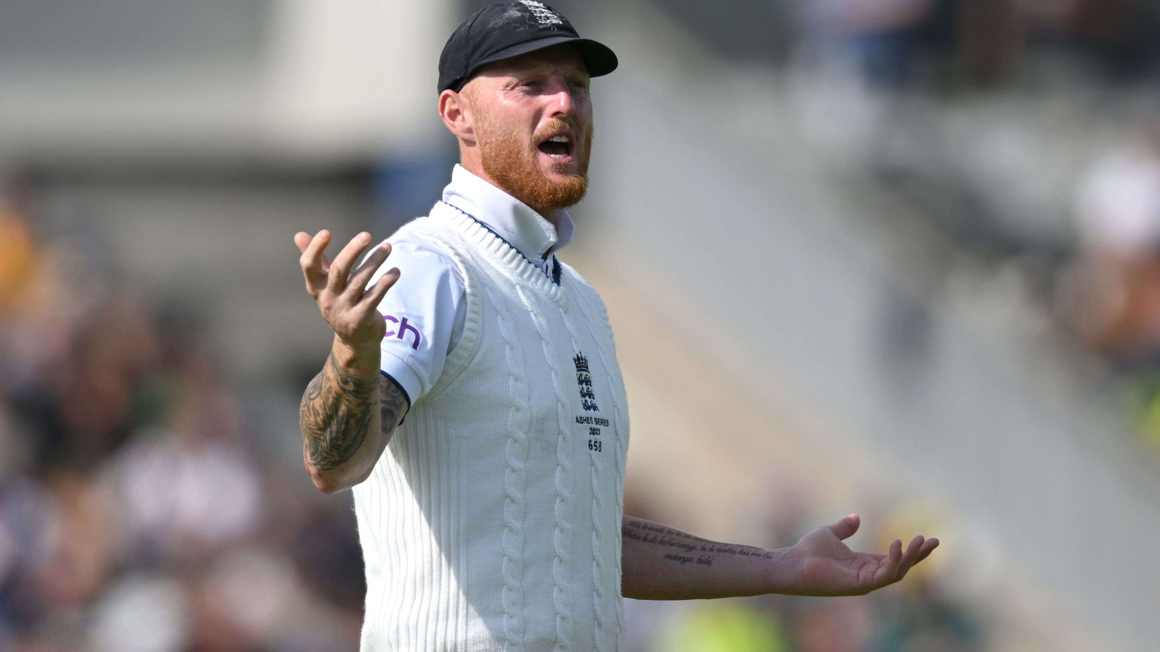 MANCHESTER, ENGLAND - JULY 21: England captain Ben Stokes during day three of the LV= Insurance Ashes 4th Test Match between England and Australia at Emirates Old Trafford on July 21, 2023 in Manchester, England. (Photo by Gareth Copley - ECB/ECB via Getty Images)