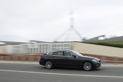 The new BMW 6 Series GT comcar on display outside Parliament House in Canberra on Wednesday, May 13, 2020.