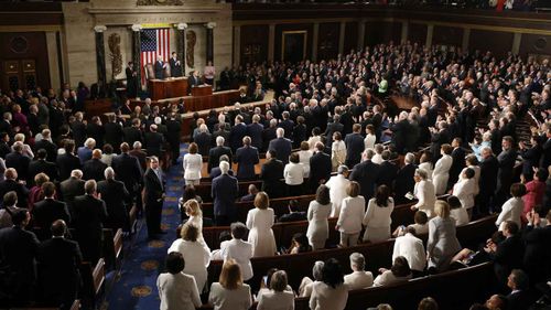 Donald Trump speaks to Congress. (AAP)