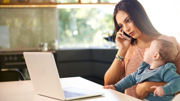 Working mum with baby