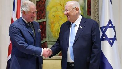 Prince Charles, The Prince of Wales meets with Israel's President Reuven Rivlin at his official residence in Jerusalem.