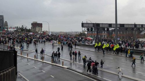 Protesters are being turned back from the Sydney Harbour Bridge as thousands tried to join.