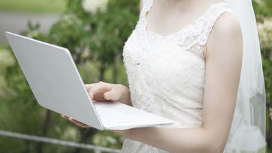 Bride on computer