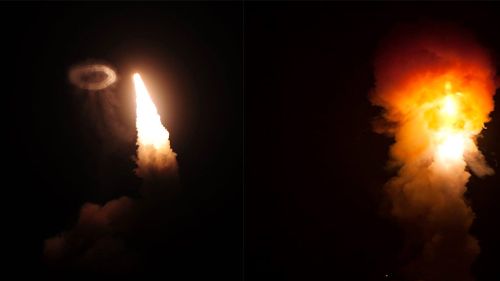 Missile launch creates rare smoke ring and ‘smoke angel’