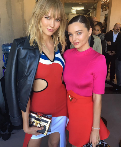 Miranda Kerr and Karlie Kloss at Louis Vuitton, Spring 2017, Paris Fashion Week.
