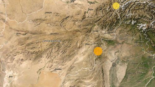 Le point orange représente l'endroit où le tremblement de terre a frappé l'Afghanistan.