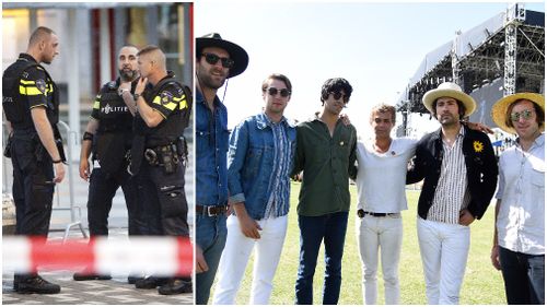 The band (R) and police at the scene (L). (AAP)