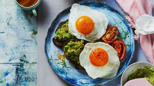 Fried eggs with spiced avocado