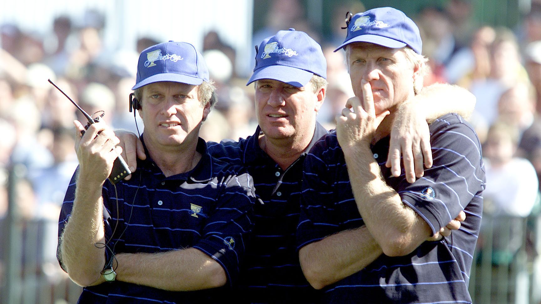 Compatriots Steve Elkington, Wayne Grady and Greg Norman, watch on at the President&#x27;s Cup.