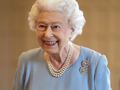 Queen Elizabeth II smiles during a reception with representatives from local community groups to celebrate the start of the Platinum Jubilee, at Sandringham House, her Norfolk residence