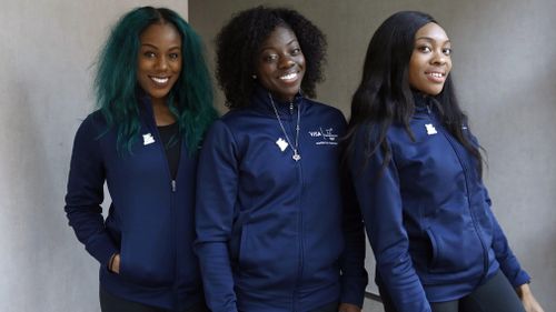 Nigeria's female bobsled team: Akuoma Omeoga, Seun Adigun and Ngozi Onwumere. (AAP)