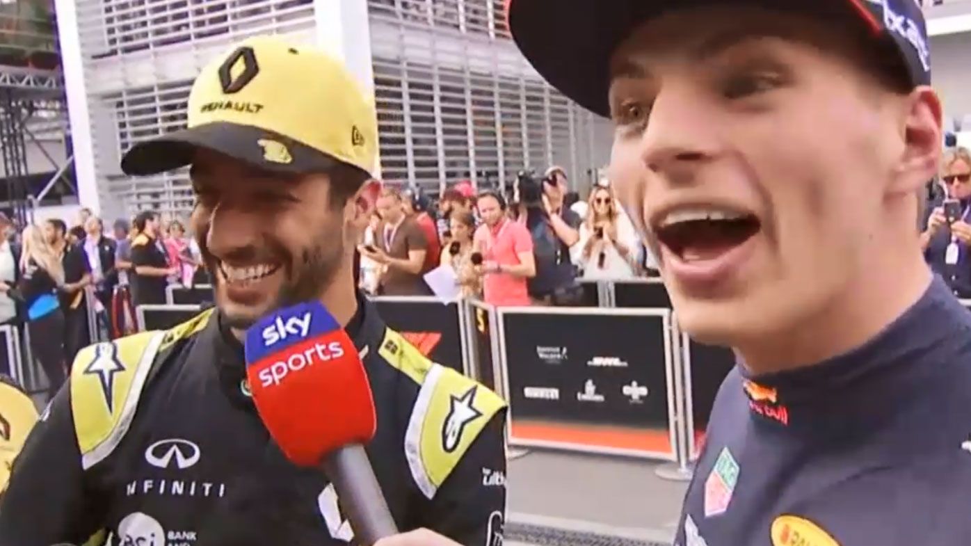 Daniel Ricciardo hilariously crashes interview with former teammate Max Verstappen 